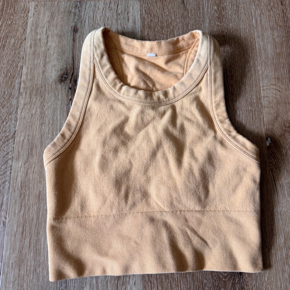 Alo Yoga Wellness Bra Mustard Yellow Ribbed Seamless Crop Tank Top Womens XS